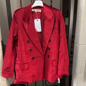 Free People Vibrant Red Double-Breasted Blazer